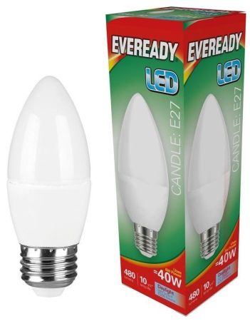 4.9w LED E27 Opal Candle 6500k 480lm's (Eveready)